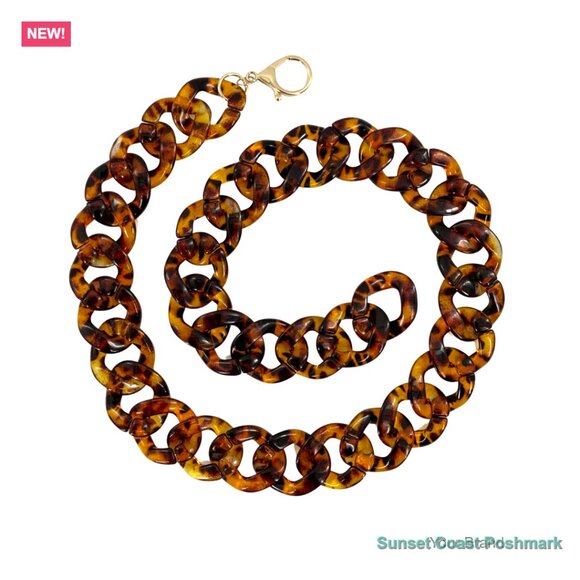 Tortoiseshell Leopard Skinny Link Chain Belt 1 1/4\